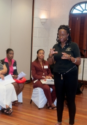 ArtsEtc’s editor Linda M. Deane addressing the children’s poetry workshop at last December’s BAR conference. Afterwards, participants shared poems they created on the spot. [Photo courtesy: The Barbados Association of Reading.]