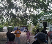 Frank Collymore’s widow Ellice welcomes the Bridgetown Literary Tour to "Woodville"