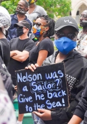 One among many during the protest to take down the statue of Lord Nelson in Bridgetown, June 2020.