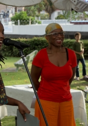 Shakirah and MC Jewel Forde (right) during the lively Q&A session that followed Shakirah’s tale of the unexpected.