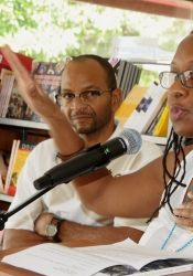 ArtsEtc Editors Robert Edison Sandiford and Linda M. Deane speaking at the launch of The ArtsEtc NIFCA Winning Words Anthology 2015/2016 August 19, 2017.