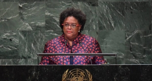 Barbados' Prime Minister Mia Amor Mottley addressing the UN in 2019.