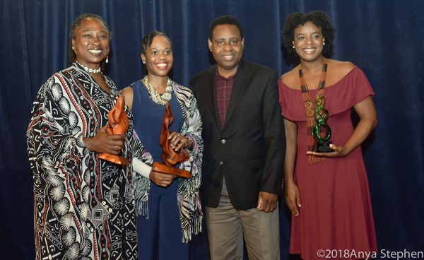 Winners of the 2017 Frank Collymore Literary Awards with the Governor of the Central Bank of Barbados.