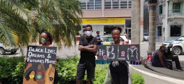 AE Editor Linda M. Deane with her children, Izora and Anderson, at a Black Lives Matter demonstration held in Bridgetown June 13, 2020.  