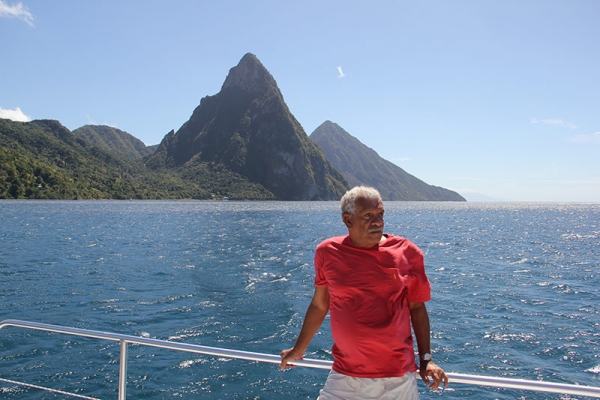 Derek Walcott (1930-2017) against the Pitons in St Lucia.