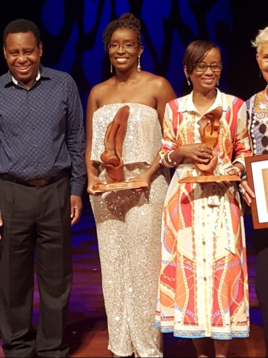 Sharma Taylor (second from left), 2019 Frank Collymore Literary Award winner.