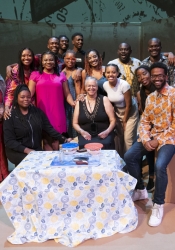 Cast and production team of Yankee Bajan, 2023.  Writer and producer Linda Parris-Bailey is center in black; director Dahlak Brathwaite is in the orange flowered shirt; Ayesha Gibson-Gill is next to Rashida Brereton, who's in pink (look for orange glasses).