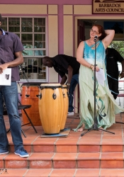 Readers and performers at ArtsEtc's Green Readings at Pelican Village, Bridgetown, 2016