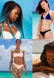 Izora Devonish masking "flaws" at Brownes Beach photo shoot.