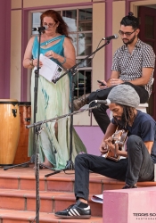 2016 Green Readers Katherine Felix, Mark Ramsay and Khalid Batson, in the moment.