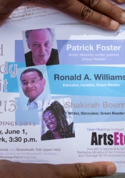 Green Readings 2013 Part One featured actor Patrick Foster, suspense novelist Ronald A. Williams, and writer Shakirah Bourne.