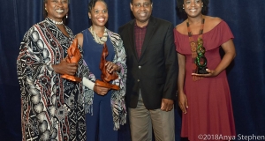Winners of the 2017 Frank Collymore Literary Awards with the Governor of the Central Bank of Barbados.