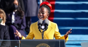 American poet Amanda Gorman reading at the Inauguration of President Joe Biden January 20, 2021.