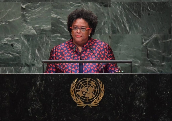 Barbados' Prime Minister Mia Amor Mottley addressing the UN in 2019.
