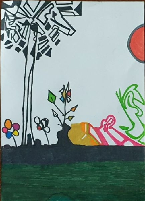 Art by Gary Jerome Jones, pen and colour markers on card stock, 2022.