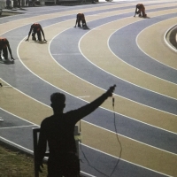 The National Stadium, Barbados.  Runners before the starter's pistol.  Photo by Steve "SD" Devonish, 2017.